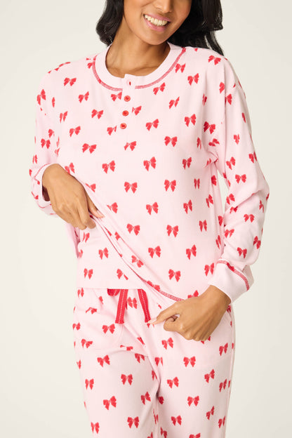 4-Piece Bow Print Waffle Lounge Set
