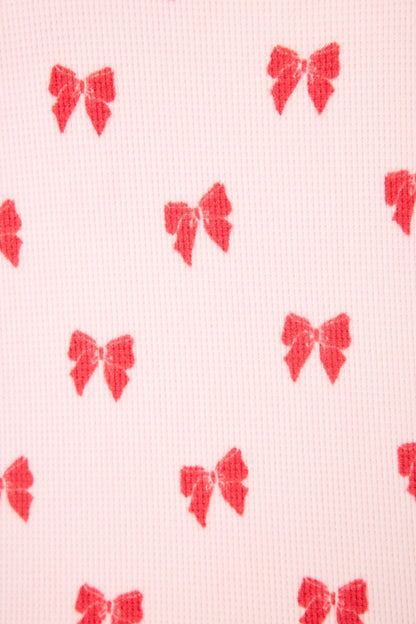 4-Piece Bow Print Waffle Lounge Set