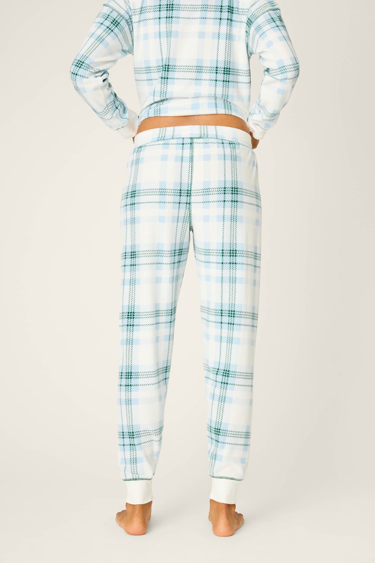 Green Plaid Thermal Velour Banded Pants