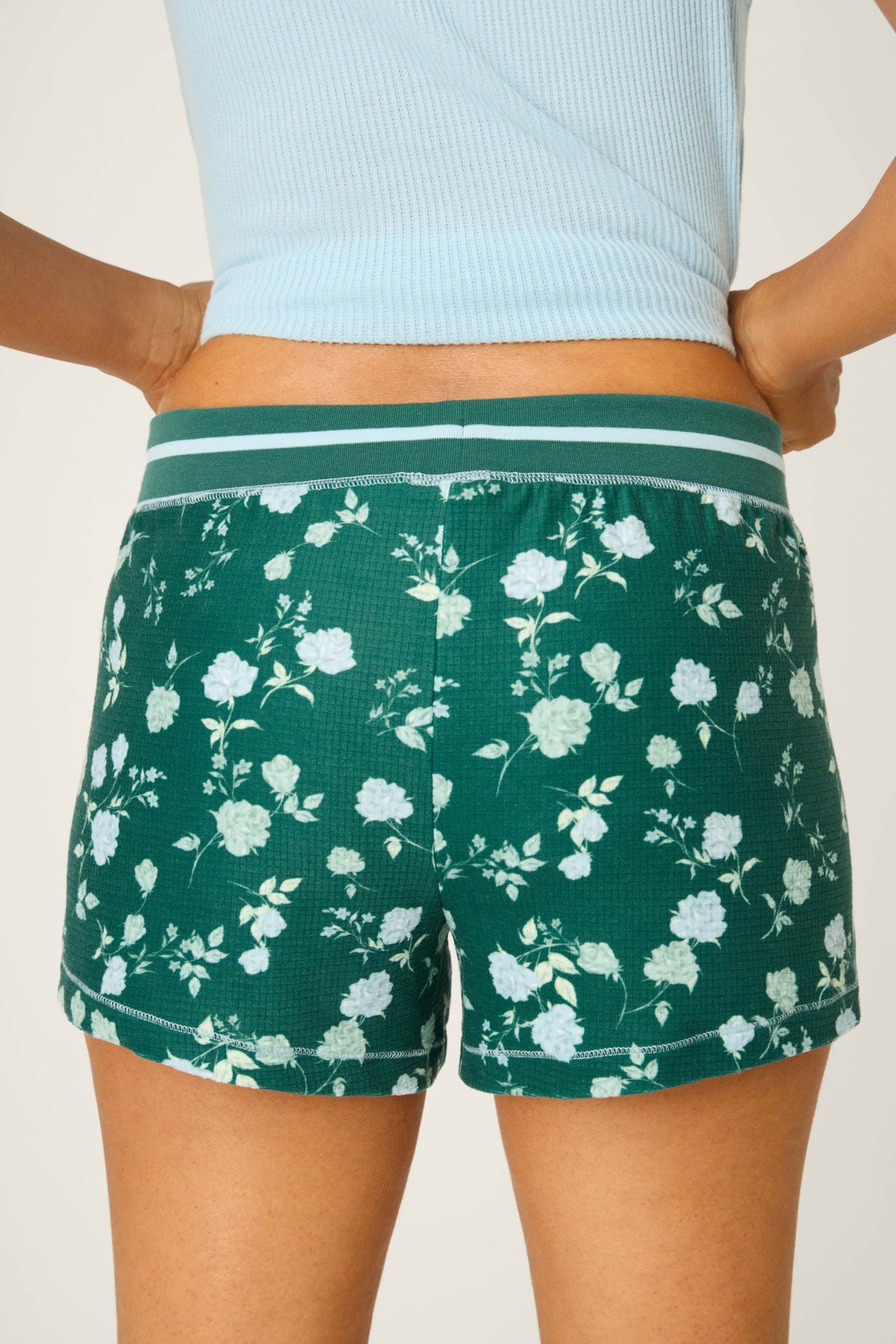 Green Floral Thermal Velour Shorts