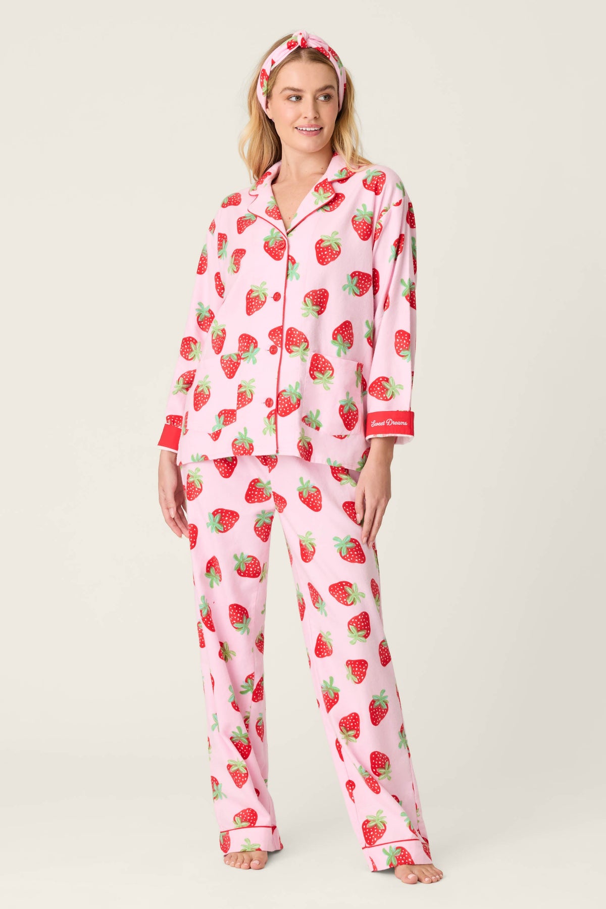 Sweet Dreams Strawberry Print 3-Piece Flannel PJ Set