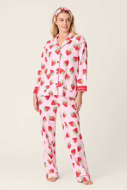 Sweet Dreams Strawberry Print 3-Piece Flannel PJ Set