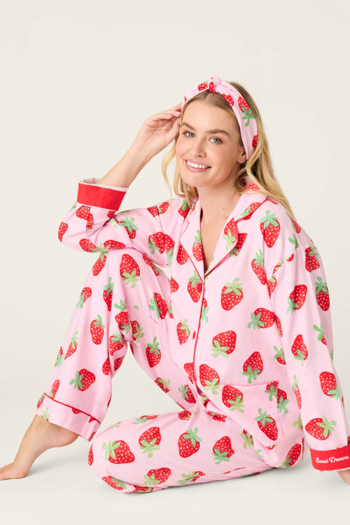 Sweet Dreams Strawberry Print 3-Piece Flannel PJ Set
