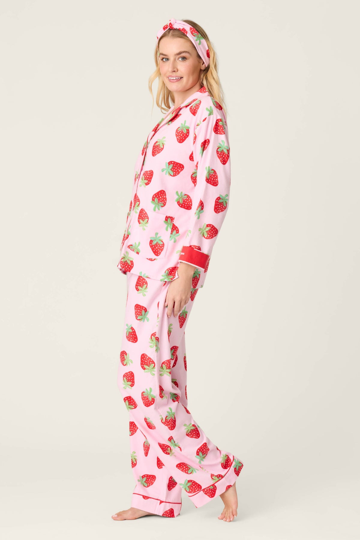 Sweet Dreams Strawberry Print 3-Piece Flannel PJ Set