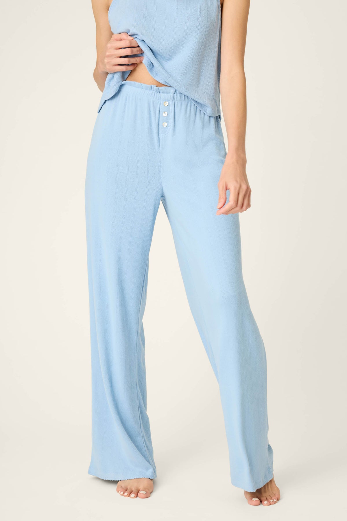 More Amour Blue Dream Pointelle Open Leg Pants