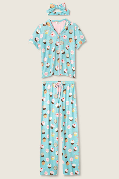 Sweet Life Cupcake Print 3-Piece Plus Size PJ Set