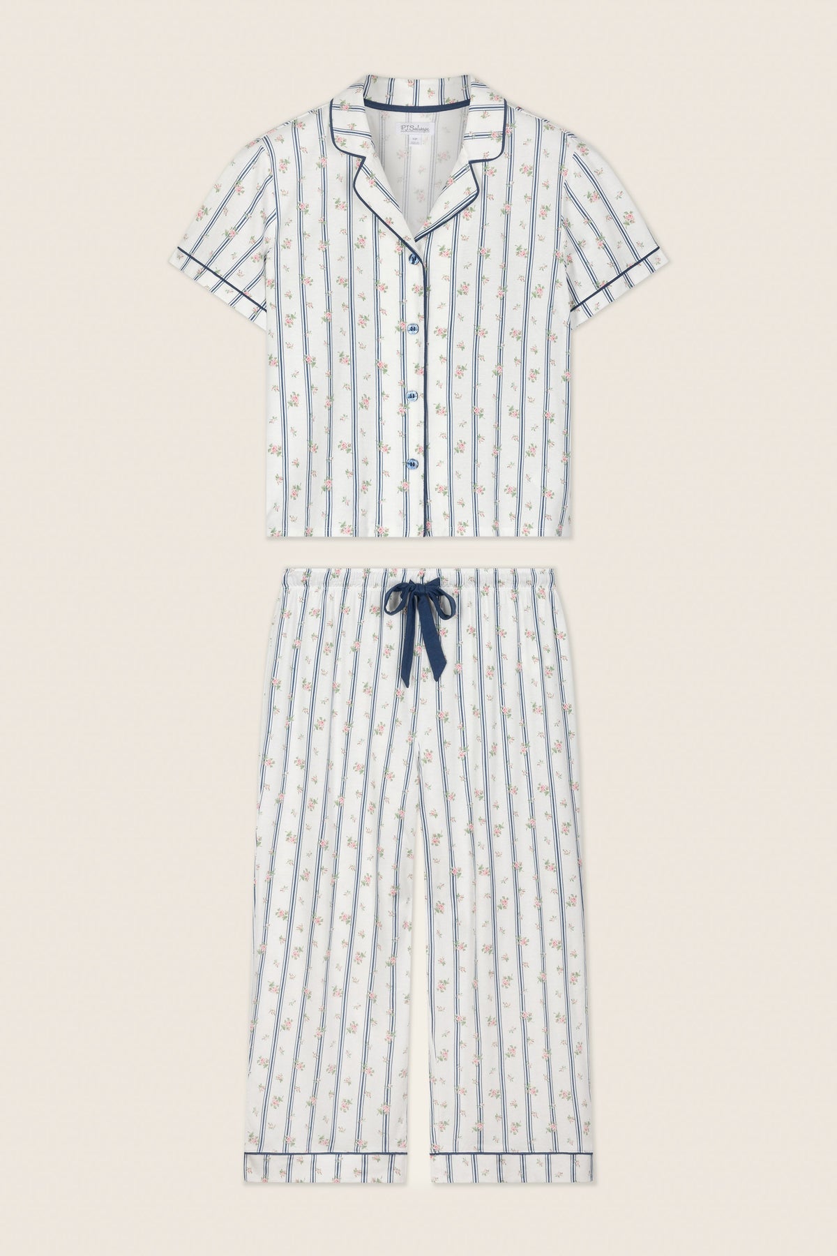 Cotton Jersey Stripes & Blooms Cropped PJ Set