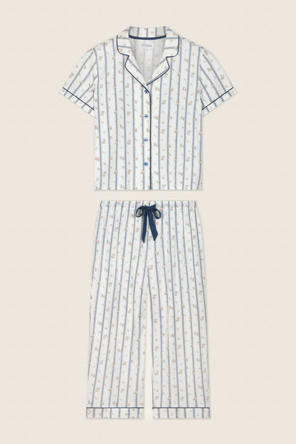 Cotton Jersey Stripes & Blooms Cropped PJ Set