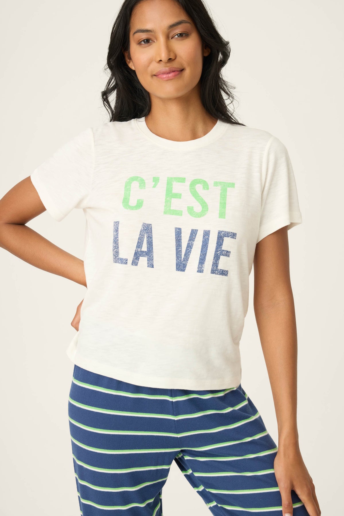 C'est La Vie Graphic Print Short Sleeve Top