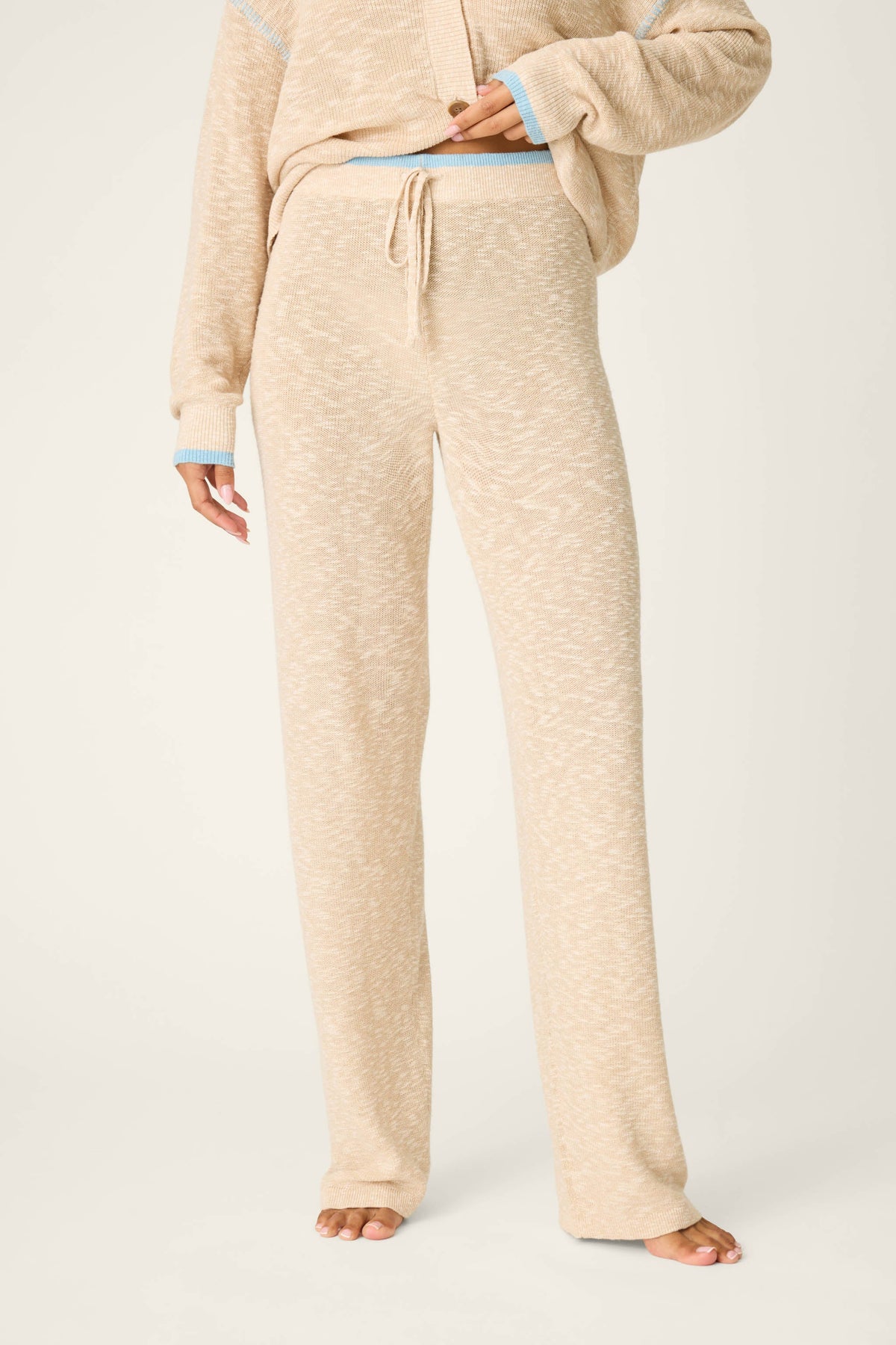 Cozy Up Cotton Heather Sand Open Leg Pants