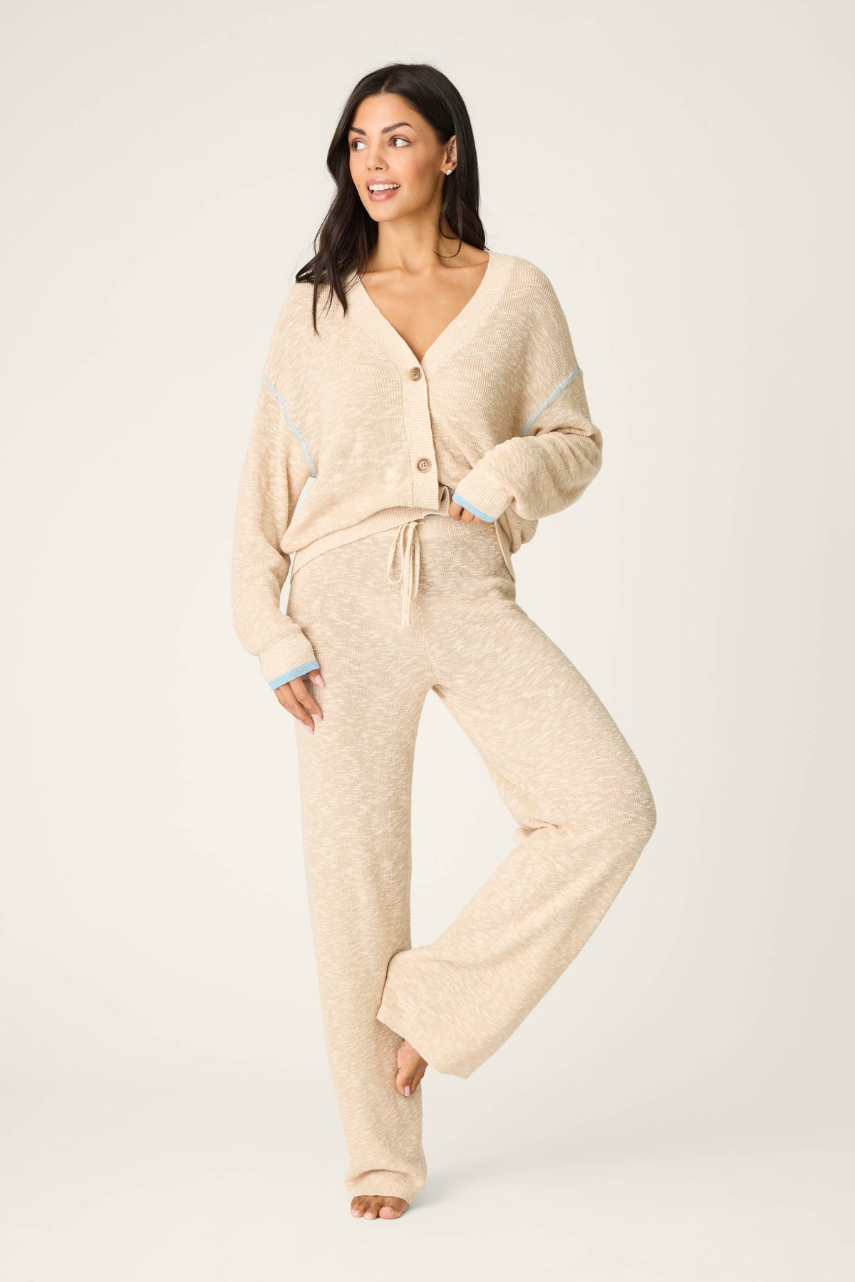 Cozy Up Cotton Heather Sand Open Leg Pants