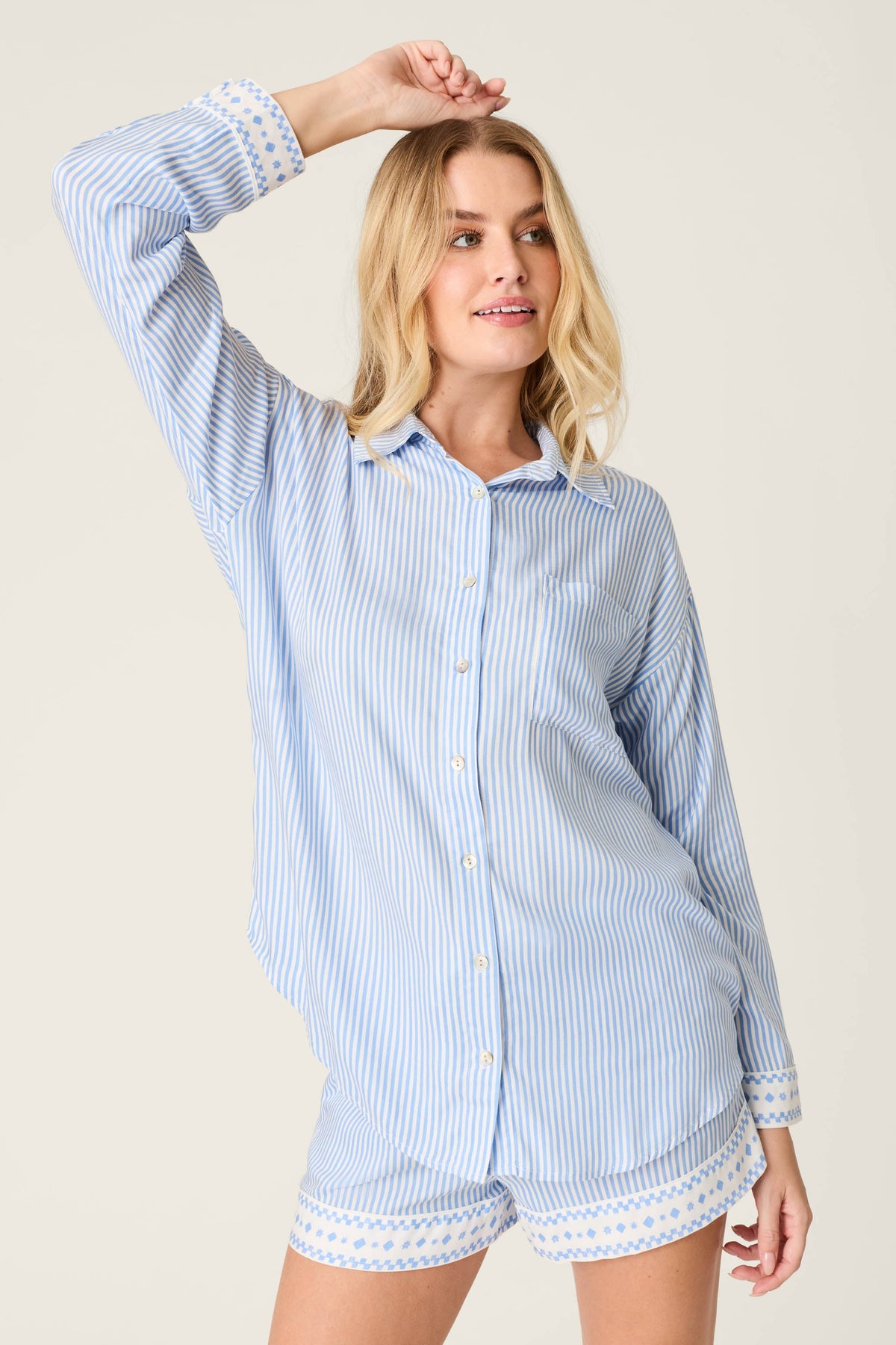 Frutta Fresca Striped Long Sleeve Button Up Top