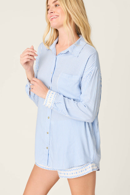 Frutta Fresca Striped Long Sleeve Button Up Top
