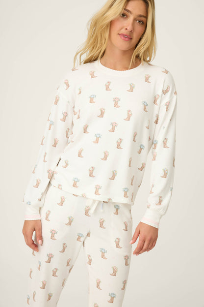 Western Blooms Boot Bouquet Long Sleeve Top