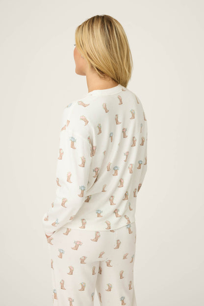 Western Blooms Boot Bouquet Long Sleeve Top