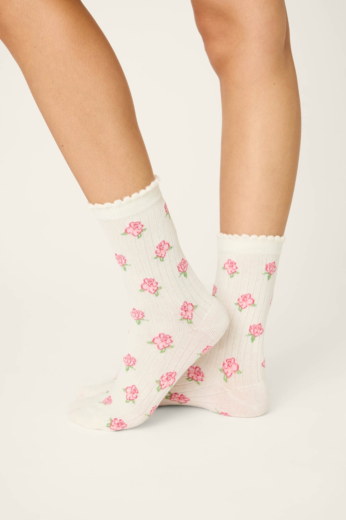 Western Blooms Roses Ribbed Crew Socks