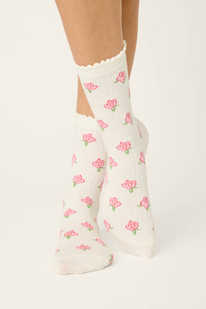 Western Blooms Roses Ribbed Crew Socks