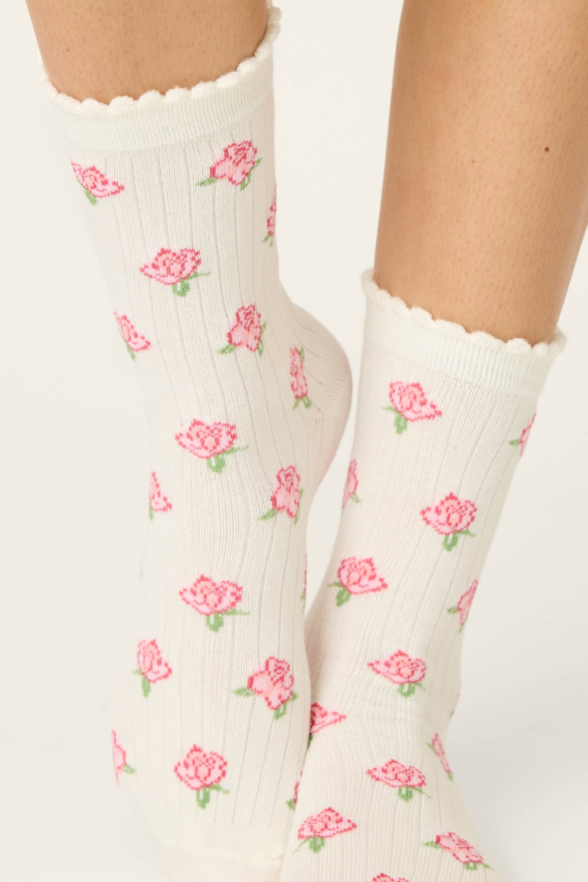 Western Blooms Roses Ribbed Crew Socks