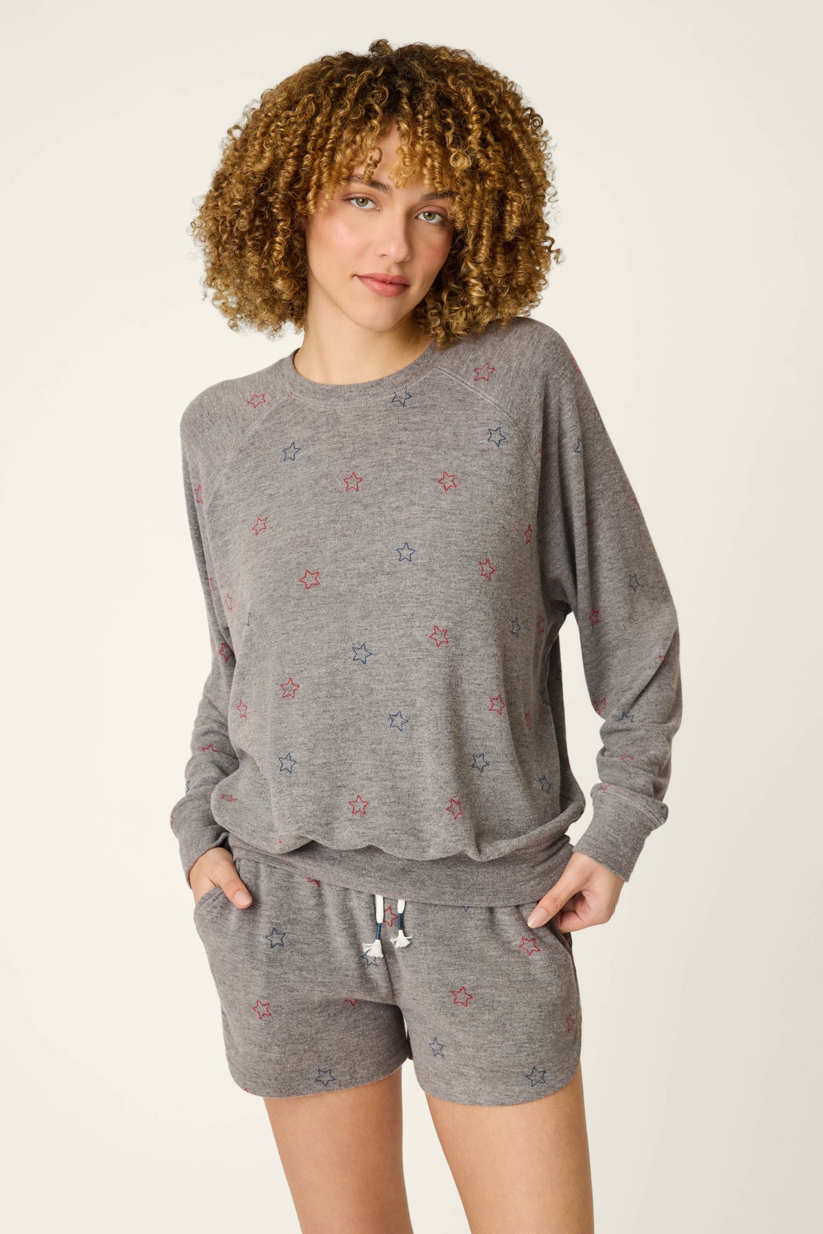Red, White, & Woof Star Print Long Sleeve Top