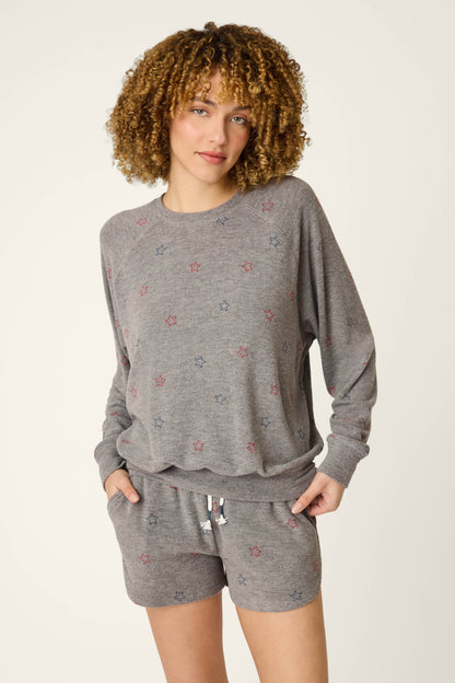 Red, White, & Woof Star Print Long Sleeve Top