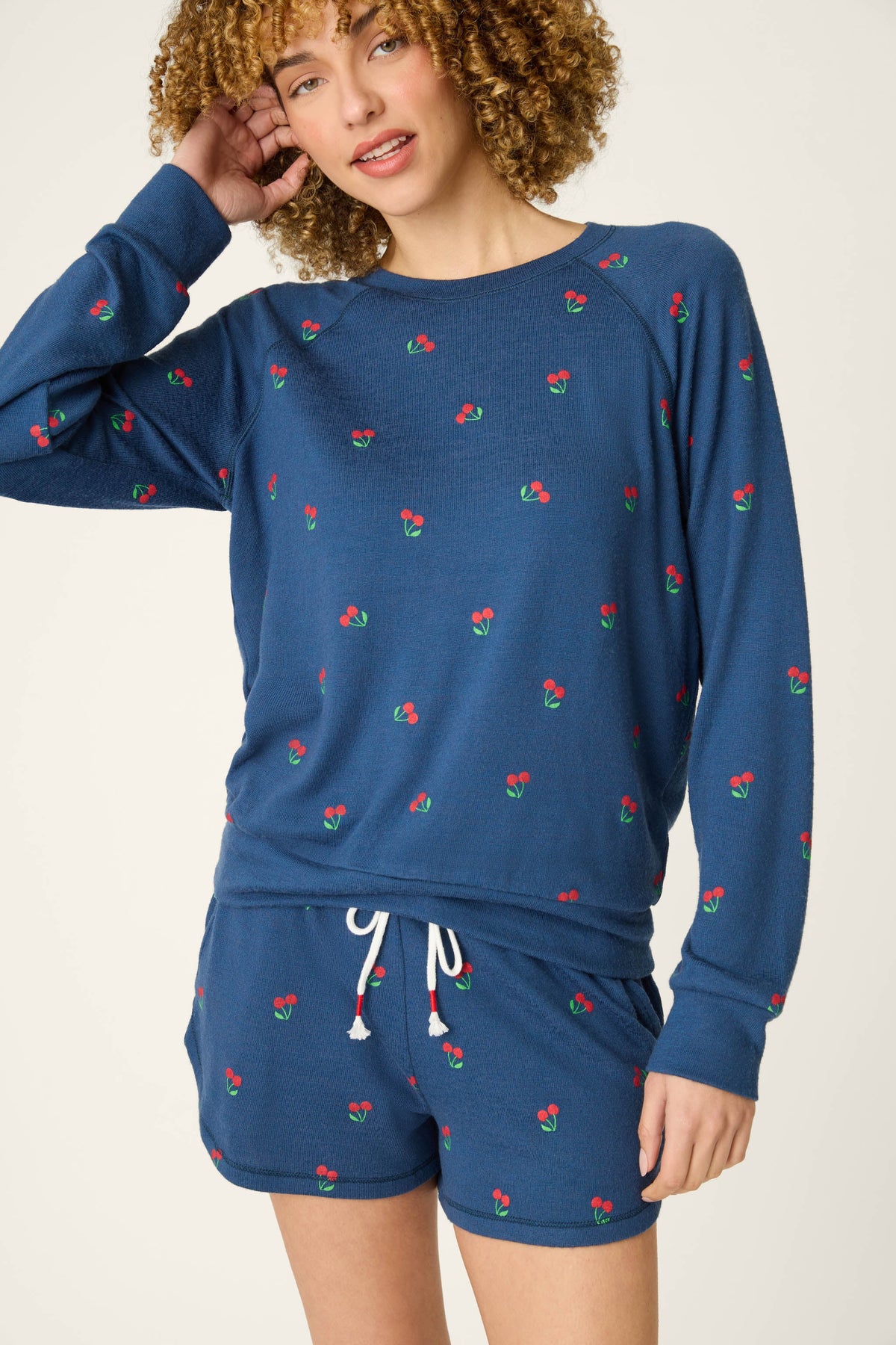 Star Spangled True Navy Cherry Print Long Sleeve Top