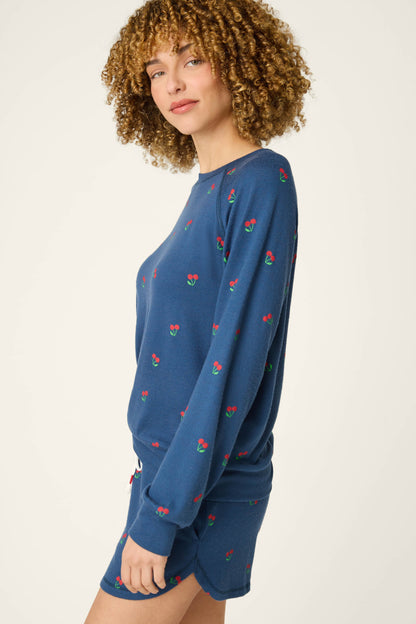 Star Spangled True Navy Cherry Print Long Sleeve Top
