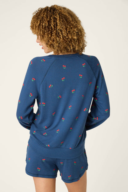 Star Spangled True Navy Cherry Print Long Sleeve Top