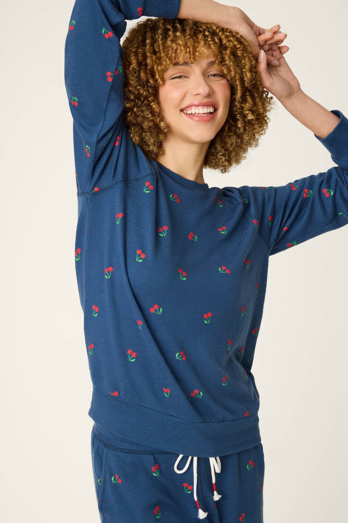 Star Spangled True Navy Cherry Print Long Sleeve Top