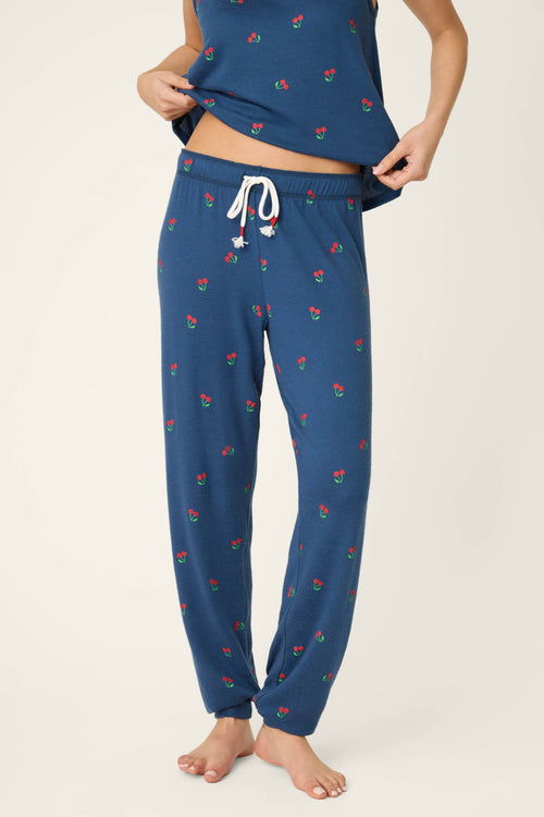Star Spangled True Navy Cherry Print Banded Pants