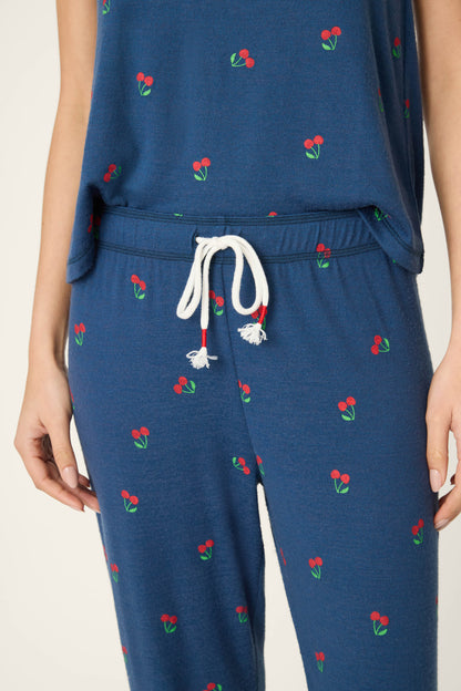 Star Spangled True Navy Cherry Print Banded Pants