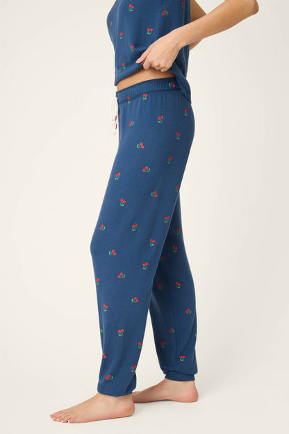 Star Spangled True Navy Cherry Print Banded Pants