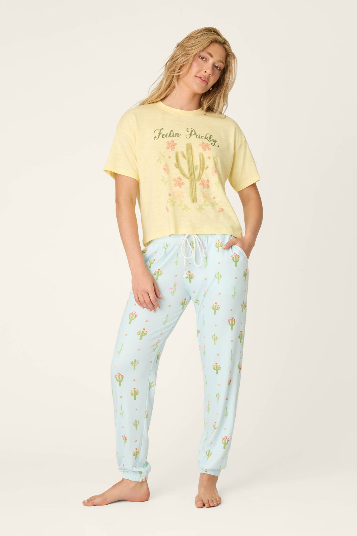 Feelin' Prickly Cactus Blooms Banded Pants