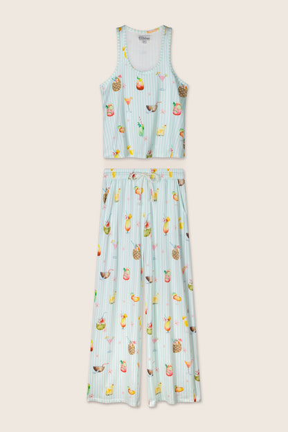 It's Five O'clock Somewhere Cocktail Print Long PJ Set