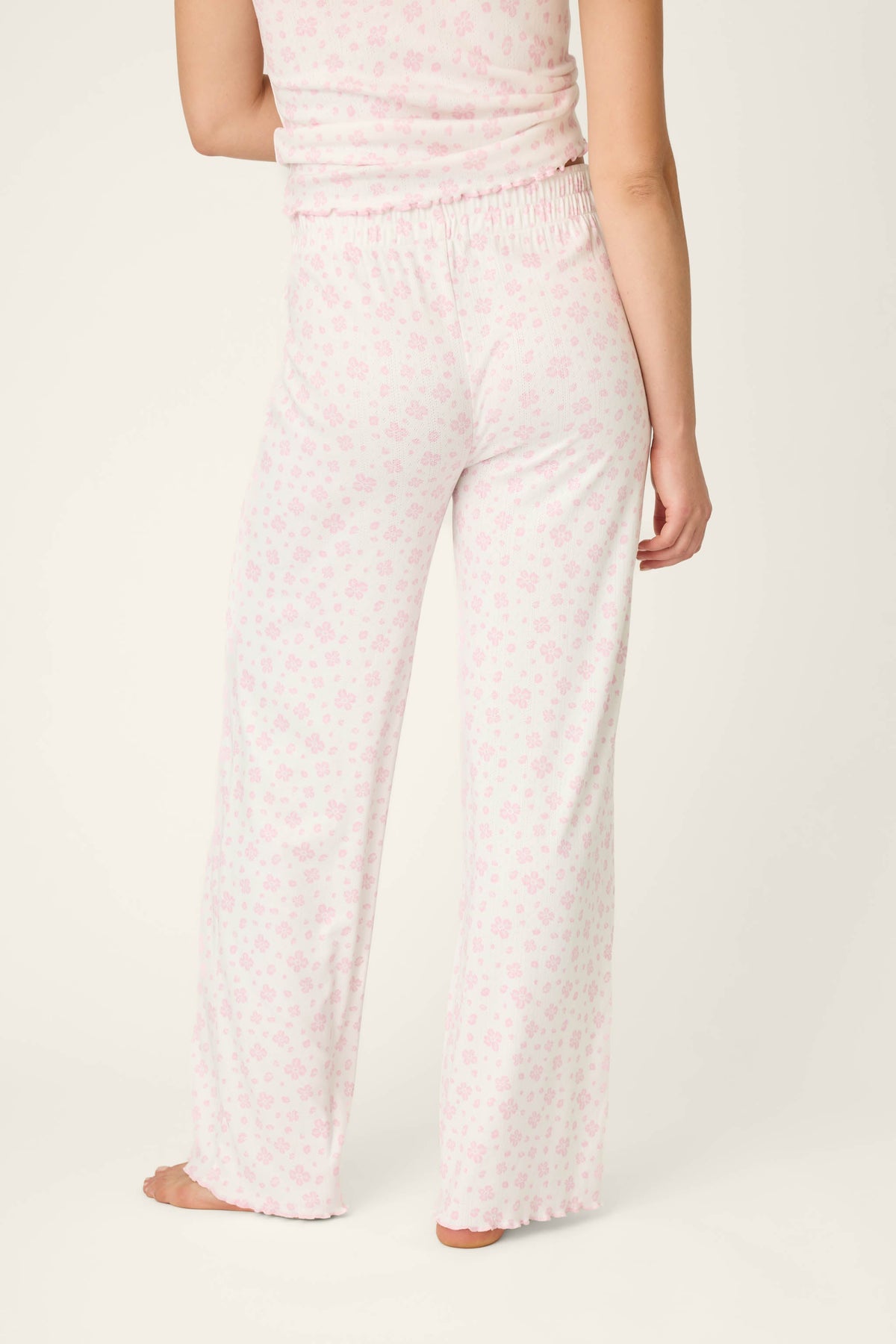 Pretty Petals Sweet Pink Floral Print Open Leg Pants