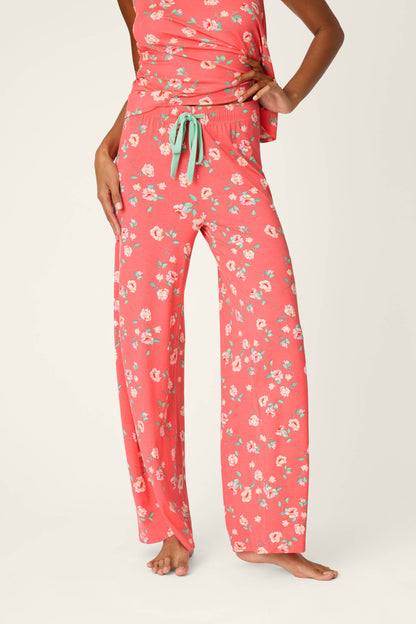 Siesta Dreams Dark Coral Floral Print Pajama Pants