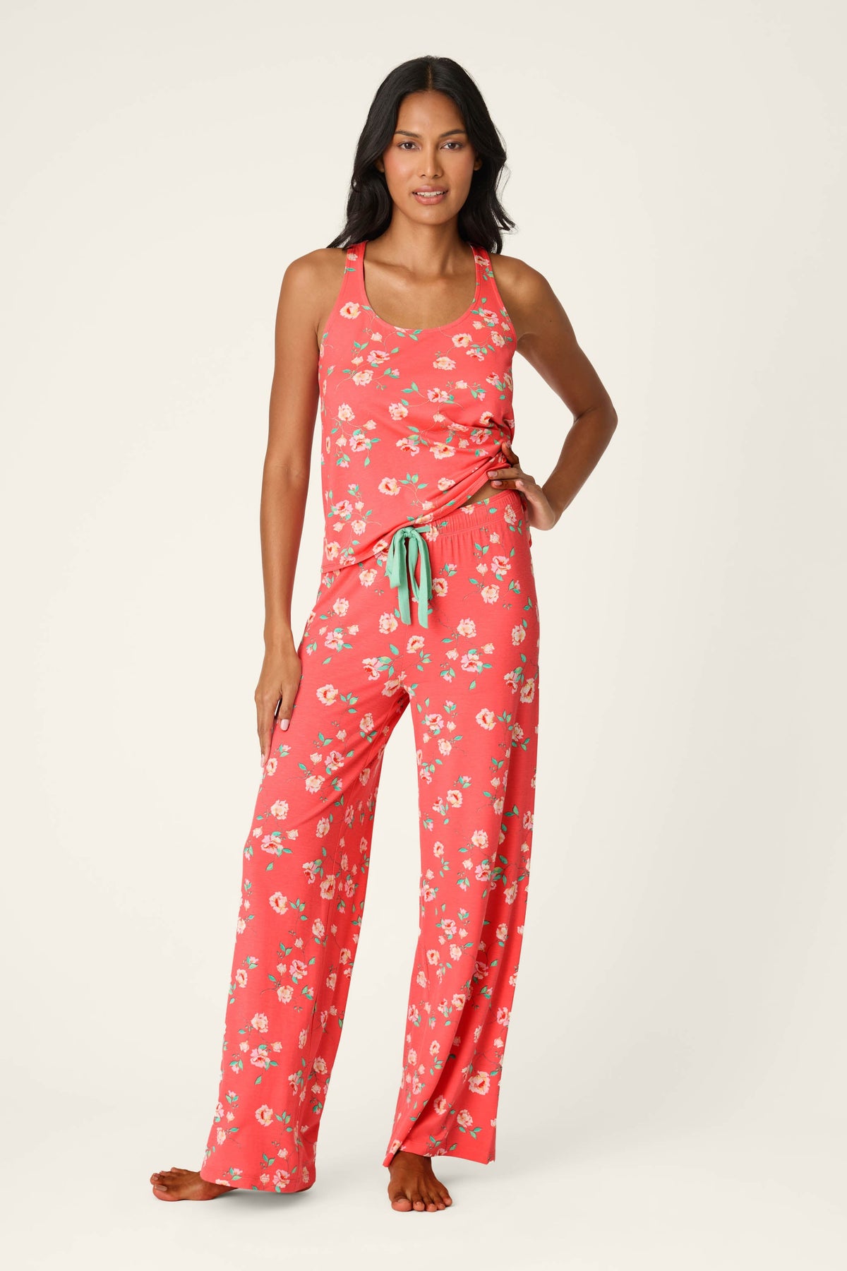 Siesta Dreams Dark Coral Floral Print Pajama Pants