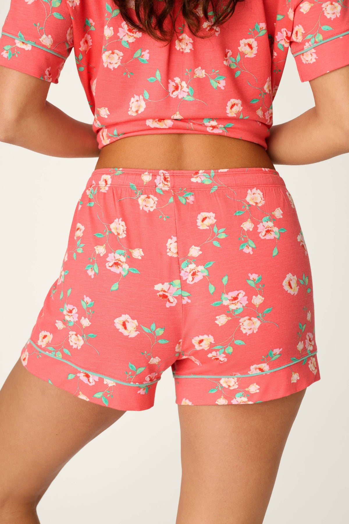 Siesta Dreams Dark Coral Floral Print Sleep Shorts