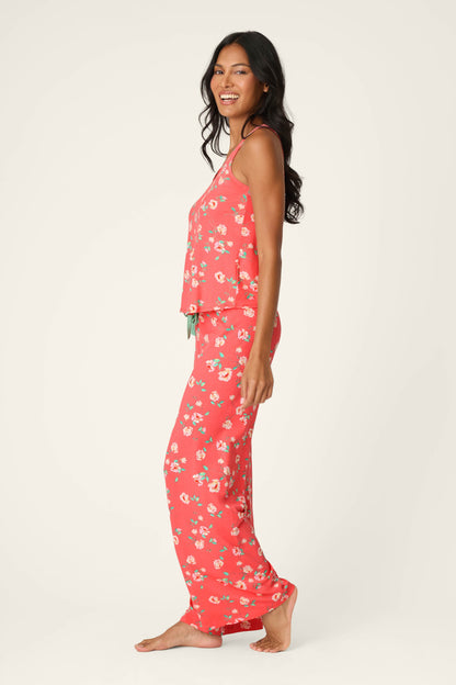 Siesta Dreams Dark Coral Floral Print Long PJ Set