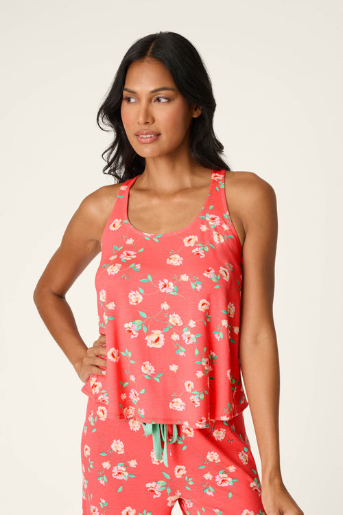 Siesta Dreams Dark Coral Floral Print Tank Top