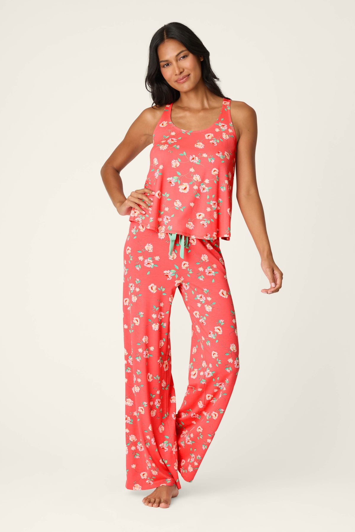 Siesta Dreams Dark Coral Floral Print Tank Top