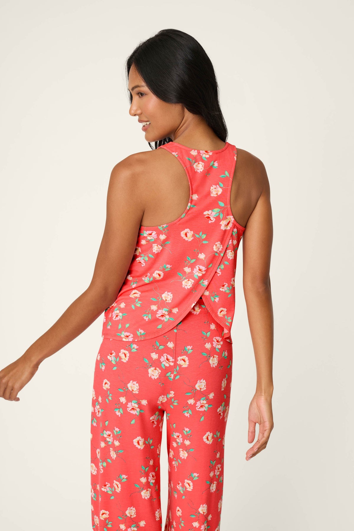 Siesta Dreams Dark Coral Floral Print Tank Top