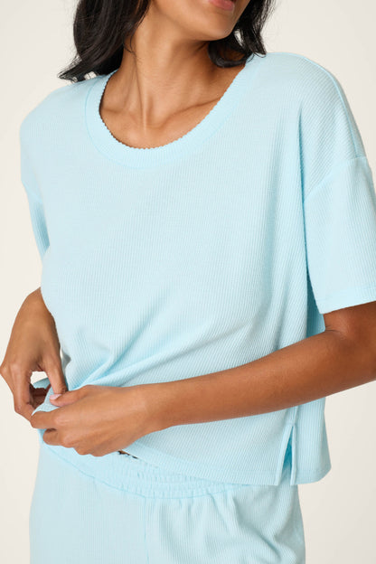 Weekend Waffles Crystal Blue Cropped PJ Set