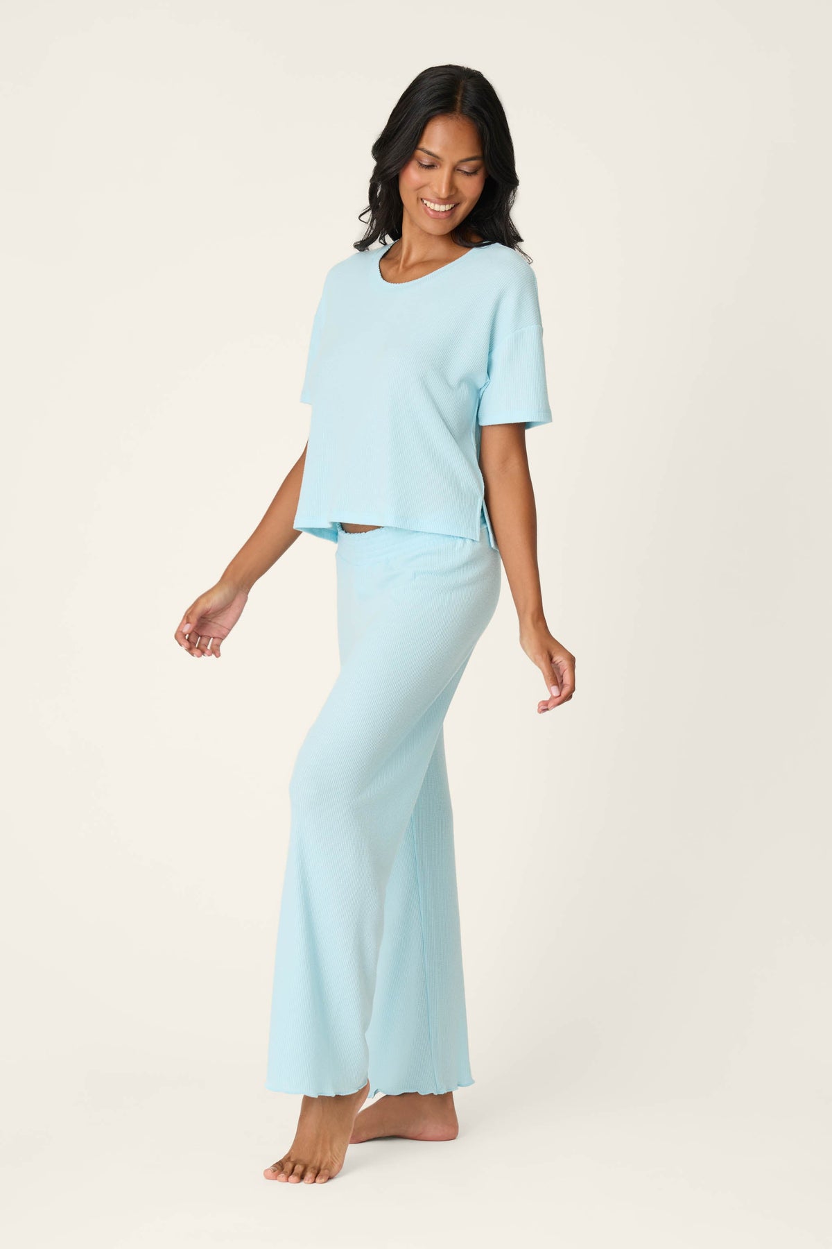 Weekend Waffles Crystal Blue Cropped PJ Set