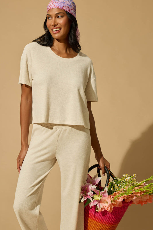 Weekend Waffles Light Oatmeal Cropped PJ Set