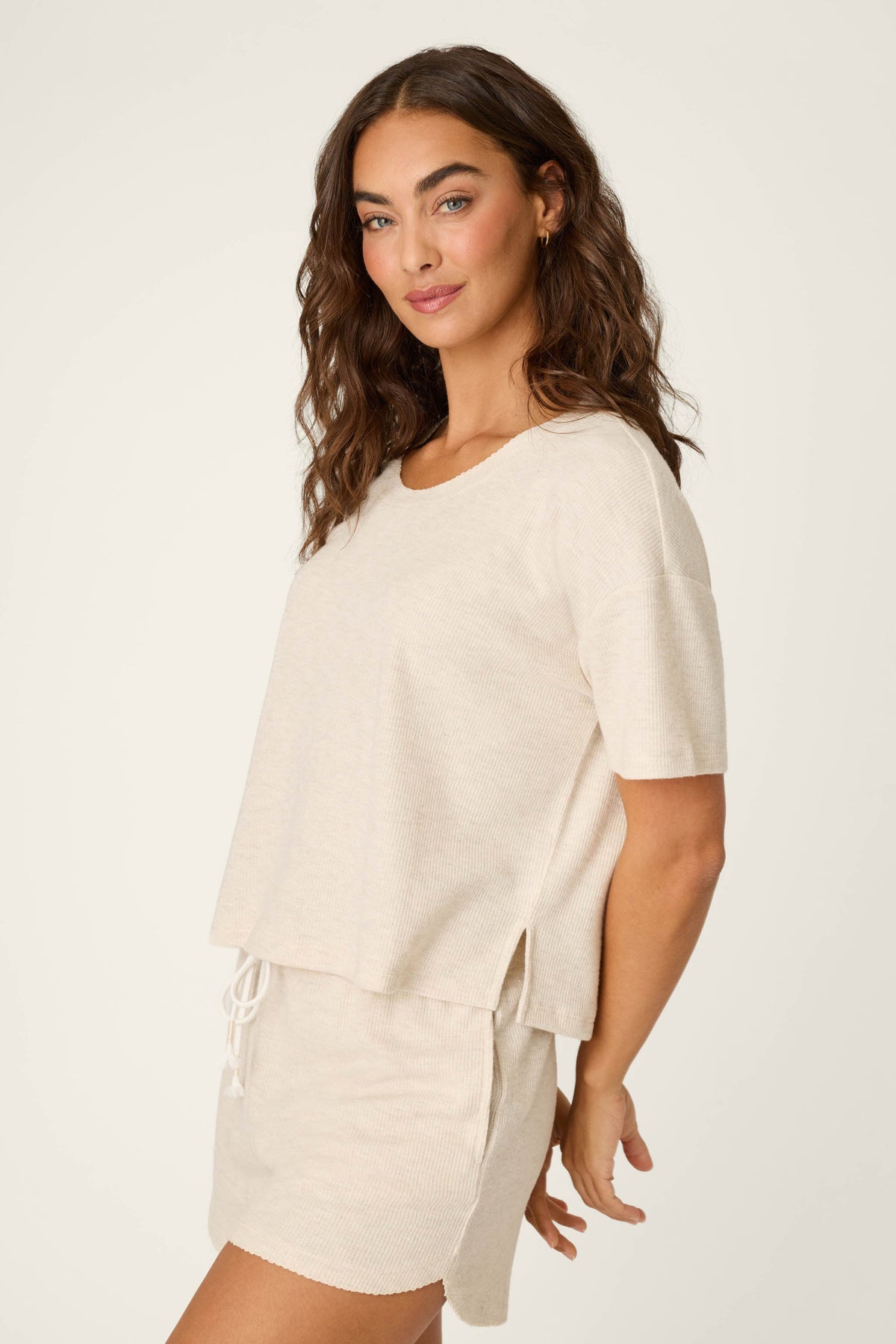 Weekend Waffles Light Oatmeal Short Sleeve Top