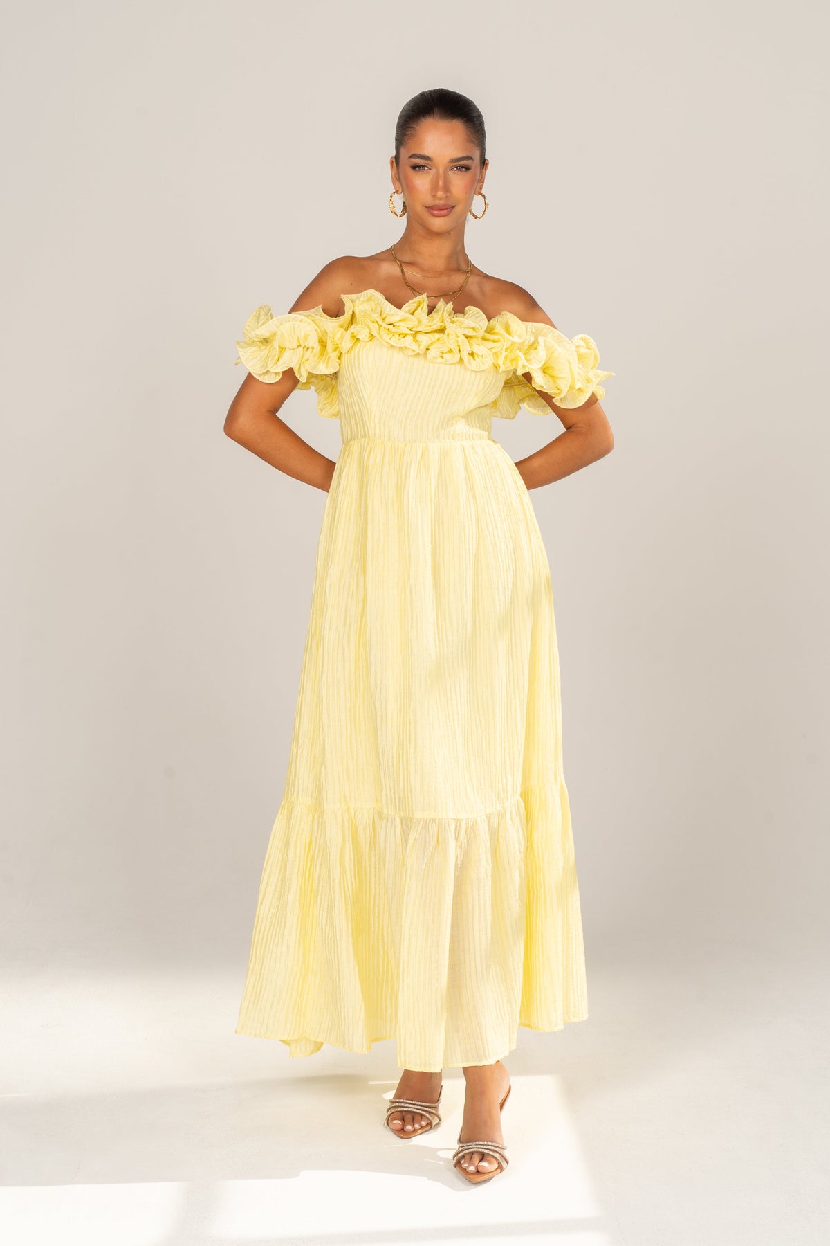 Rhea Off-Shoulder Ruffle Trim Maxi Dress
