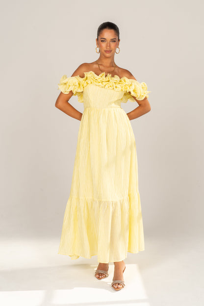 Rhea Off-Shoulder Ruffle Trim Maxi Dress