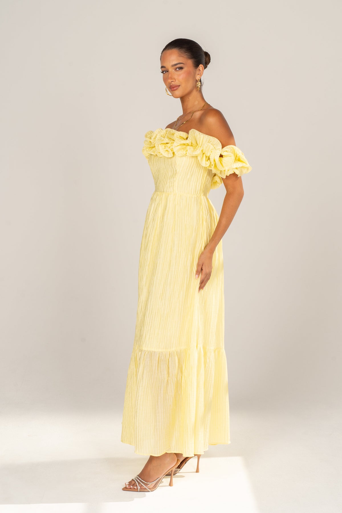 Rhea Off-Shoulder Ruffle Trim Maxi Dress