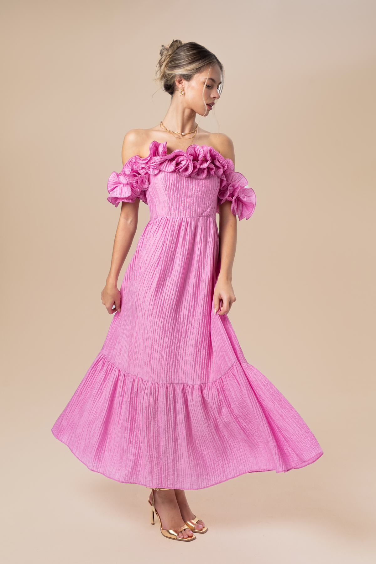 Rhea Off-Shoulder Ruffle Trim Maxi Dress