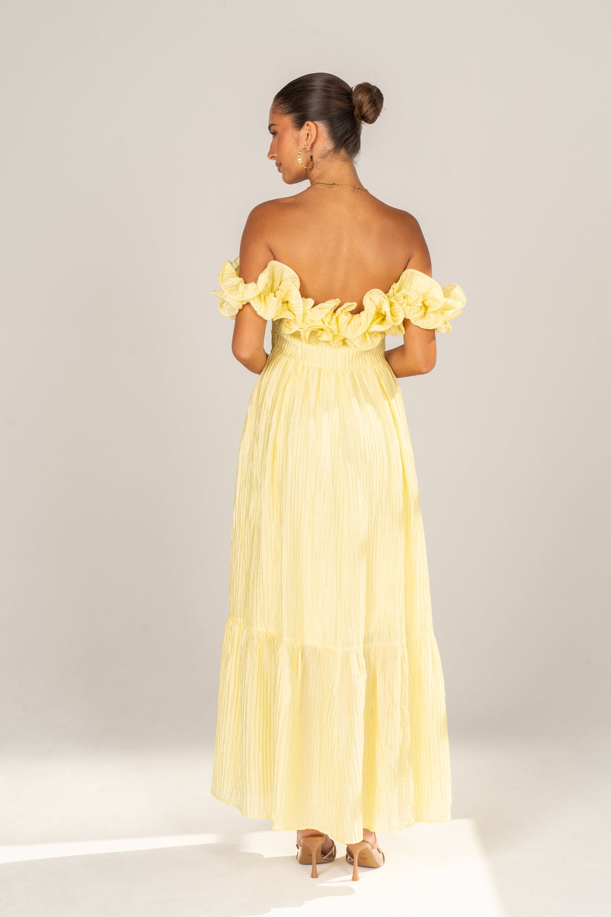 Rhea Off-Shoulder Ruffle Trim Maxi Dress